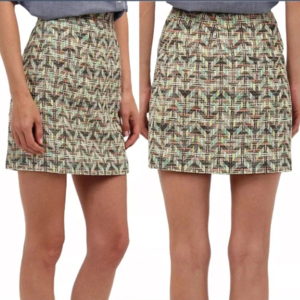 Kate Spade Harper Multicolor Geometric 100% Cotton Tweed Pencil Mini Skirt Sz 0